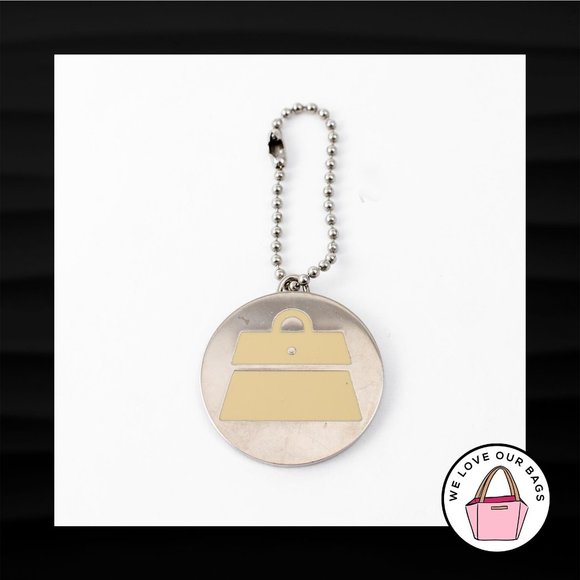 KATHY VAN ZEELAND ROUND ENAMEL SILVER KEY FOB BAG PURSE CHARM KEYCHAIN HANG TAG - Picture 1 of 1